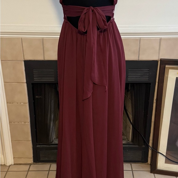 David’s Bridal Burgundy Chiffon Skirt with Sequin Embellished Bodice Dress - Picture 5 of 7